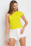 Solid One Shoulder Pleated Top- Sky Blue