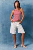 One Shoulder Stripe Top- Red