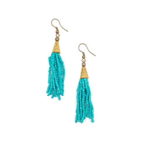 Sachi Island Waterfalls Earrings - Turquoise Solid Tassel