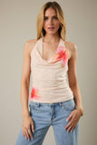 Flower Print Halter Mesh Top - Cream