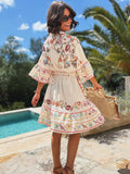 Italian Cotton Printed Ruffle Shirt Dress with Matching Belt