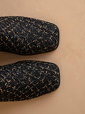 The Demi | Black Tweed Woven Block Heel Ankle Boot
