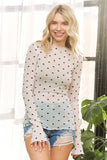 Mesh Heart Flocking High Neck Long sleeved Shirt