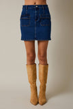 Pocket Detail Stretch Denim Mini Skirt- Denim
