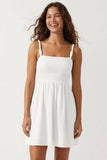 Cord Detail Smocking Mini Dress-Capri Blue