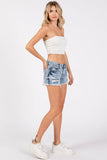 Petra153 Mid Rise Rigid Patch Denim Shorts
