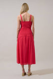 Railey Smocked Drop Waist Midi Dress- Red