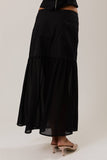 Low Waist Contrast Detail Full Maxi Skirt- Black
