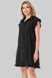 Avery Game Day Ruffle Button Down Dress Black