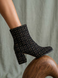 The Demi | Black Tweed Woven Block Heel Ankle Boot
