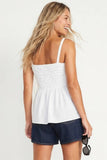 Cord Detail Smocking Top- Capri Blue
