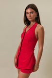 Vest-Style Romper with Micro Shorts- Red