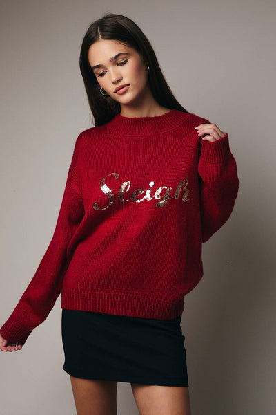 “SLEIGH” Sequined Sweater - Red