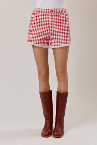 Daisy Lane Gingham Lace Denim Shorts