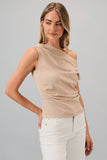 Wide Neck Pleated Knit Top