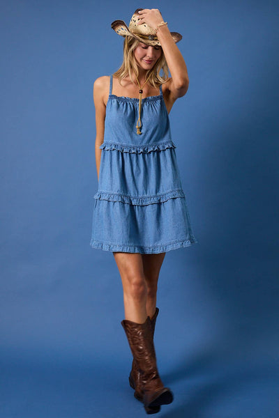 Chic Ruffle Denim Mini Dress