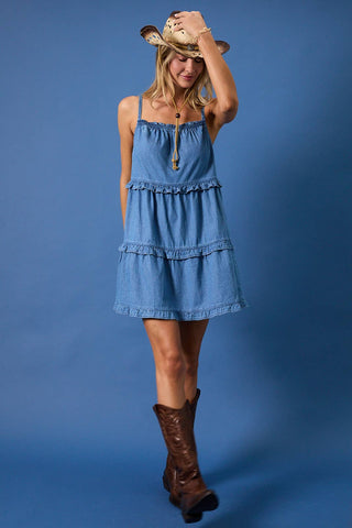 Chic Ruffle Denim Mini Dress