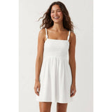 Cord Detail Smocking Mini Dress-Capri Blue