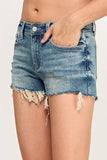 Petra Mid Rise Stretch Jean Shorts with Frayed Hem
