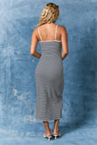 Spaghetti Binding Stripe Midi Dress-Navy