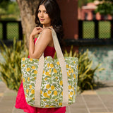 Block Printed Canvas Bag - Lemon Groves