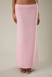 High Waisted Ribbed Sweater Midi Skirt- Light Pink