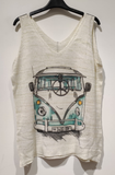 Italian White Van Knit Printed Sleeveless Sweater