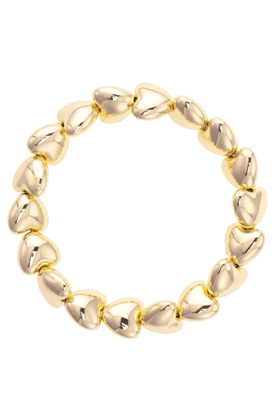 Hattie Puffy Heart Stretch Bracelet in Shiny Gold