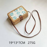 Rattan and Shell Inlay Rectangle Crossbody Bag