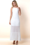 Mabel Mesh Striped Detail Round Neck Maxi Dress