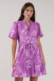 Amo Button Up Mini Dress Orchid- Lavender