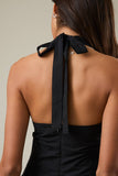 Halter Neck Lace Trim Detail Mini Dress- Black