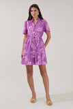 Amo Button Up Mini Dress Orchid- Lavender