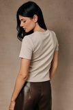 Espresso Martini Beads Ribbed Top- Beige