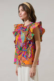 Milana Floral Zaree Ruffle Poplin Top - Orange/Ponk