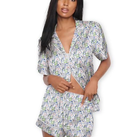 Toss Designs Pajama Short- Set Mahjong Blue Tiles