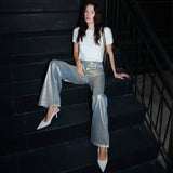 Gold Digger High Rise Gold Foiled Wide Leg Denim