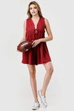 Emmy Pleated Tie Front Gameday Overall Romper