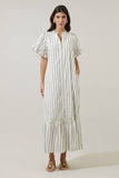 Kamara Striped Alna Button Up Midi Dress- Marshmallow