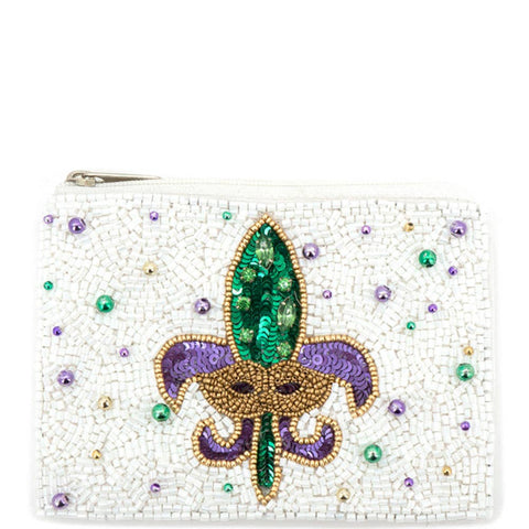 Beaded Fleur-de-Lis Mardi Gras Coin Bag