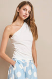 Solid One Shoulder Pleated Top- Sky Blue