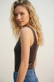Q2 Brown Faux Leather Bodysuit with Stud Detail