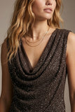 Brown Sequin Cowl Neck Sleeveless Top with mesh back