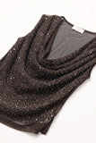 Brown Sequin Cowl Neck Sleeveless Top with mesh back
