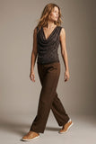 Brown Sequin Cowl Neck Sleeveless Top with mesh back