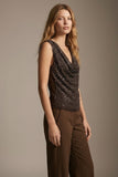 Brown Sequin Cowl Neck Sleeveless Top with mesh back