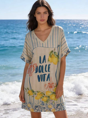 La Dolce Vita Lurex Lemon Print Dress