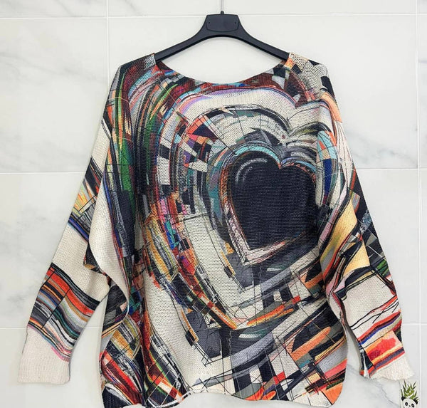Black Heart Italian Printed Sweater