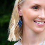 Brass Patina Earrings - Cobalt Blue Dots