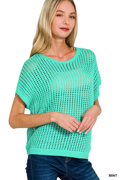 Sara Hollow Knit Sweater- Turquoise